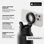 Ringo PRO Water Bottle with Magnetic Phone Mount & Sip Straw Lid - Insulated Stainless Steel Bottle for Workouts, Content Creati