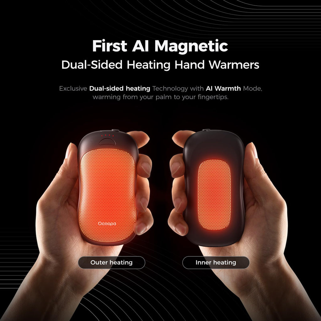 Ocoopa Hand Warmers Rechargeable 2 Pack, Magnetic Double-Sided Heating Electric Hand Warmers 10000Mah, Up To 14 Hours, 4 Heat Le