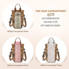 GOLF QUALITY Large Water Bottle Bag for 32/40/42//64oz Water Bottle,Casual Drawstring Crossbody Water Cup Bag,Brown