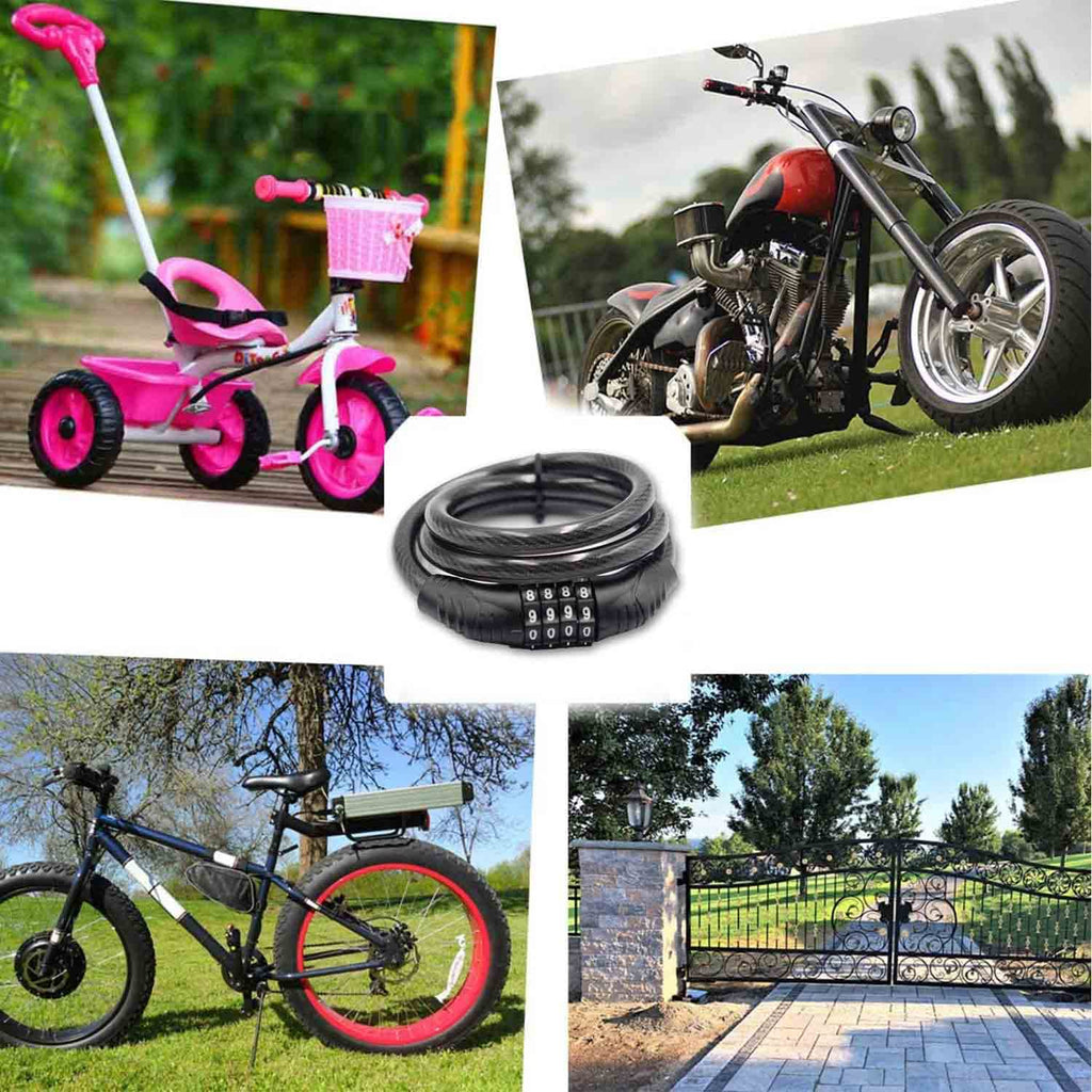 Combination Bike Cable Lock - 4 Digit, 32 Inch Long Coiled Security Resettable Cable Lock, Anti-Theft Accessories For Mountain B