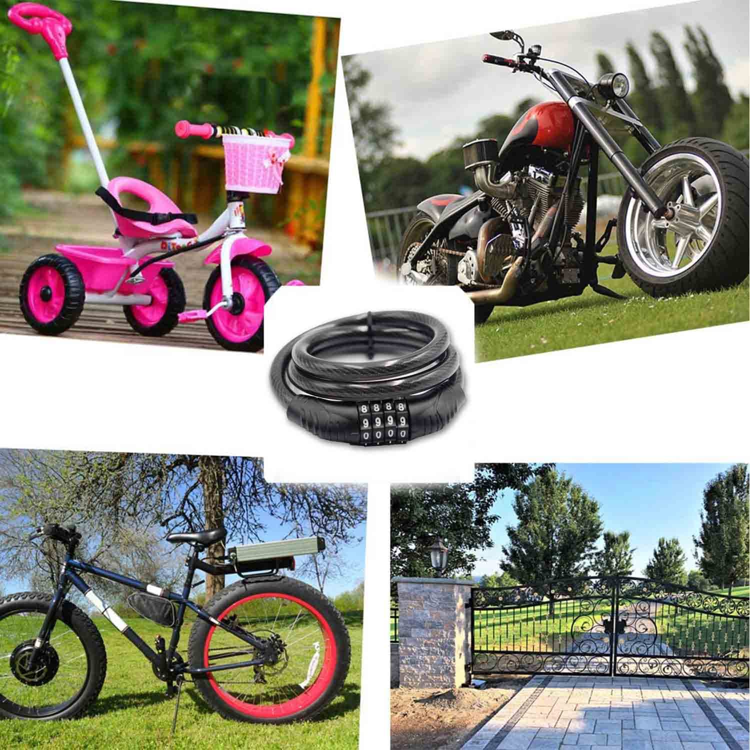 Combination Bike Cable Lock - 4 Digit, 32 Inch Long Coiled Security Resettable Cable Lock, Anti-Theft Accessories For Mountain B