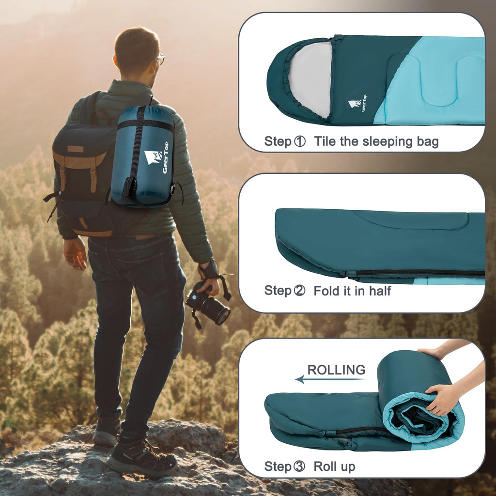 Geertop Camping Sleeping Bag, 3 Season Backpacking Sleeping Bag, Lightweight Portable Warm Cool Weather (Mint)