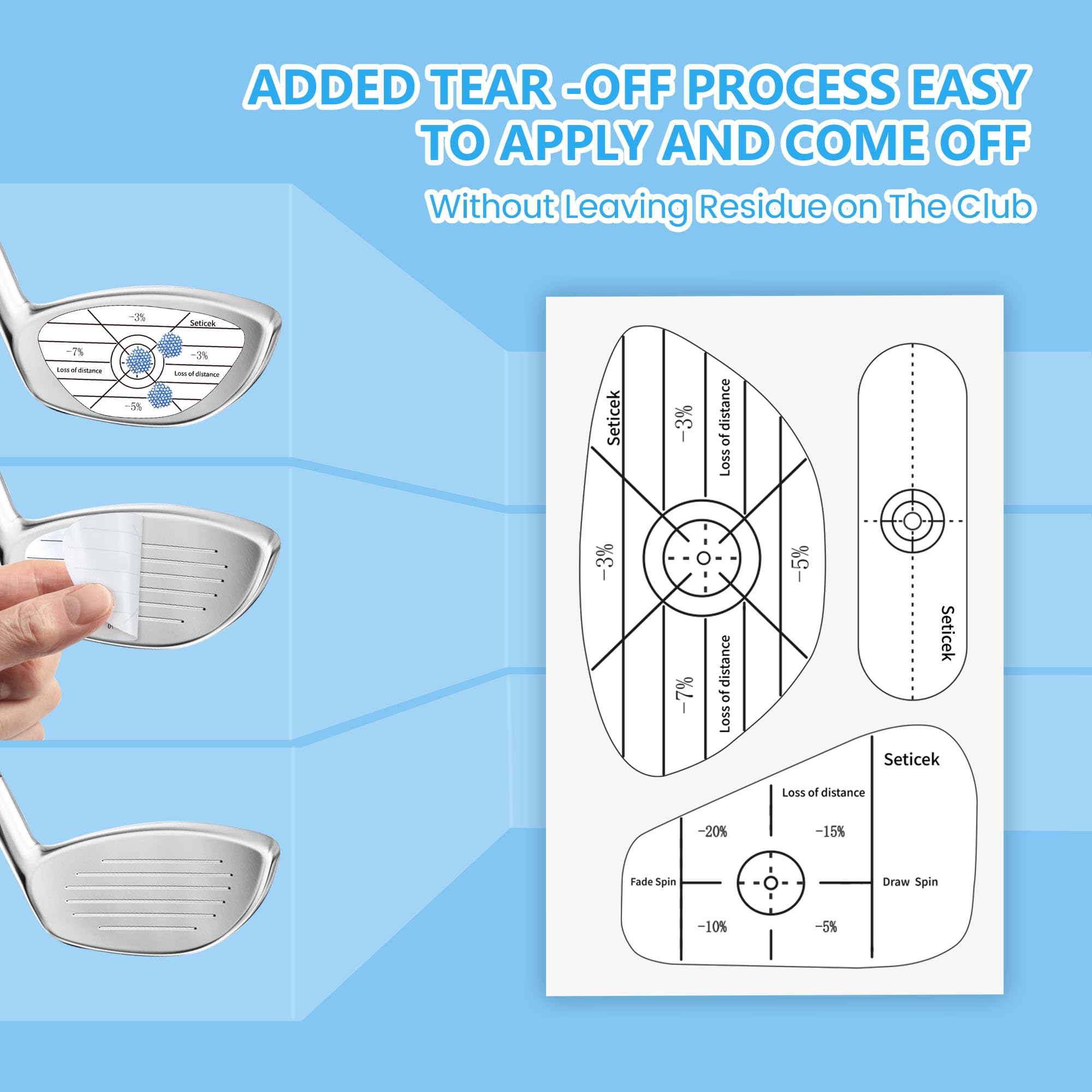 Seticek 300Pcs Left Handed Golf Impact Tape Set, Self-Teaching Sweet Spot And Consistency Analysis, Golf Club Impact Stickers Fo