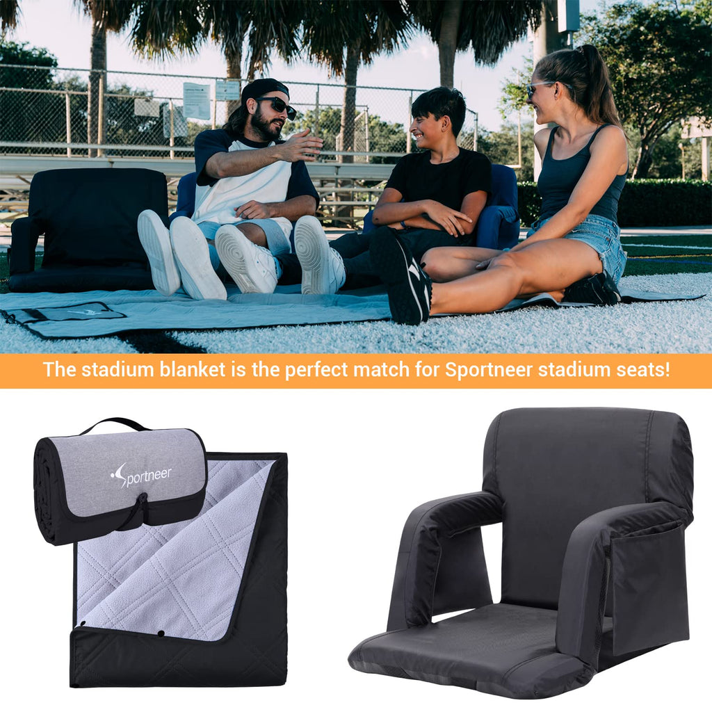Sportneer Stadium Seats with Back Support: 2.5 Thick Comfy Cushion 6 Adjustable Angle Bleacher Seat with Armrest - 2 Large Poc