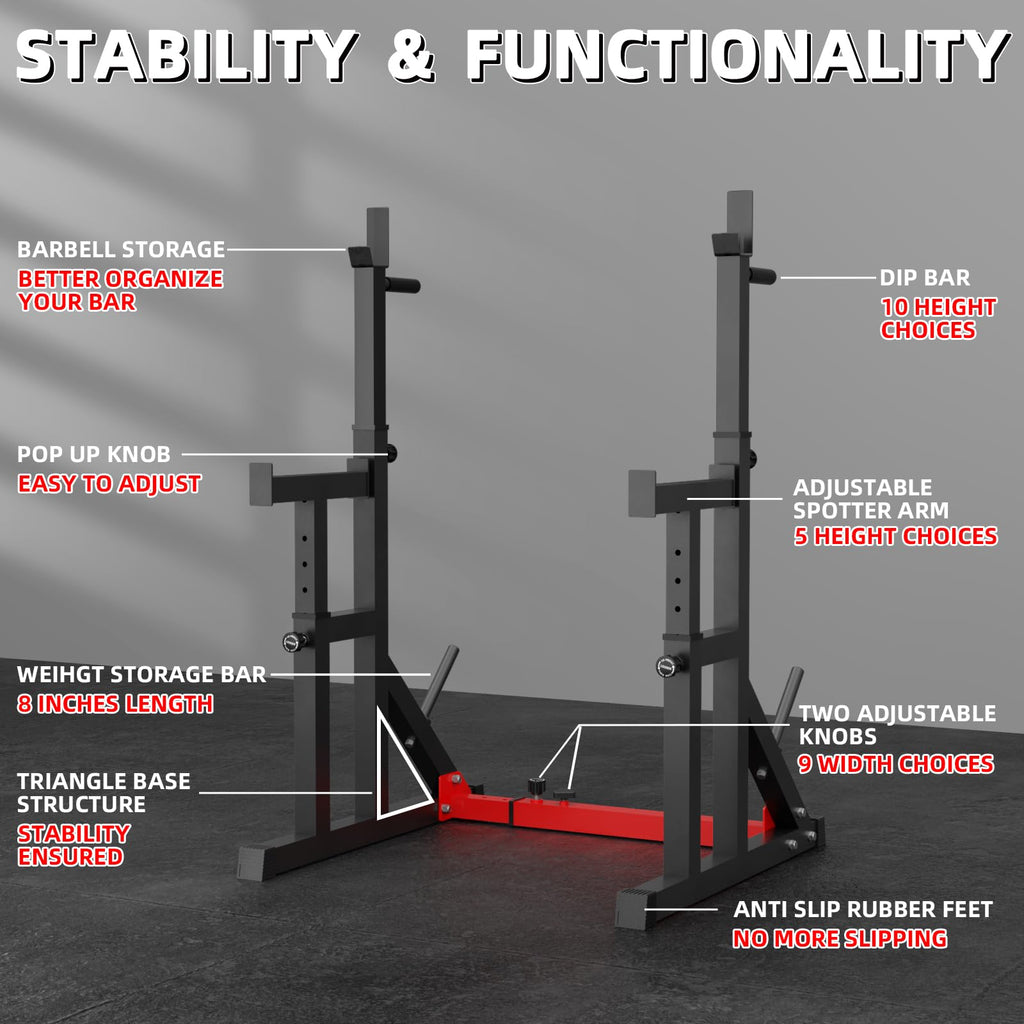 Multi-Function Barbell Rack 550Lbs Capacity Dip Stand Home Gym Fitness Adjustable Squat Rack Weight Lifting Bench Press Dipping