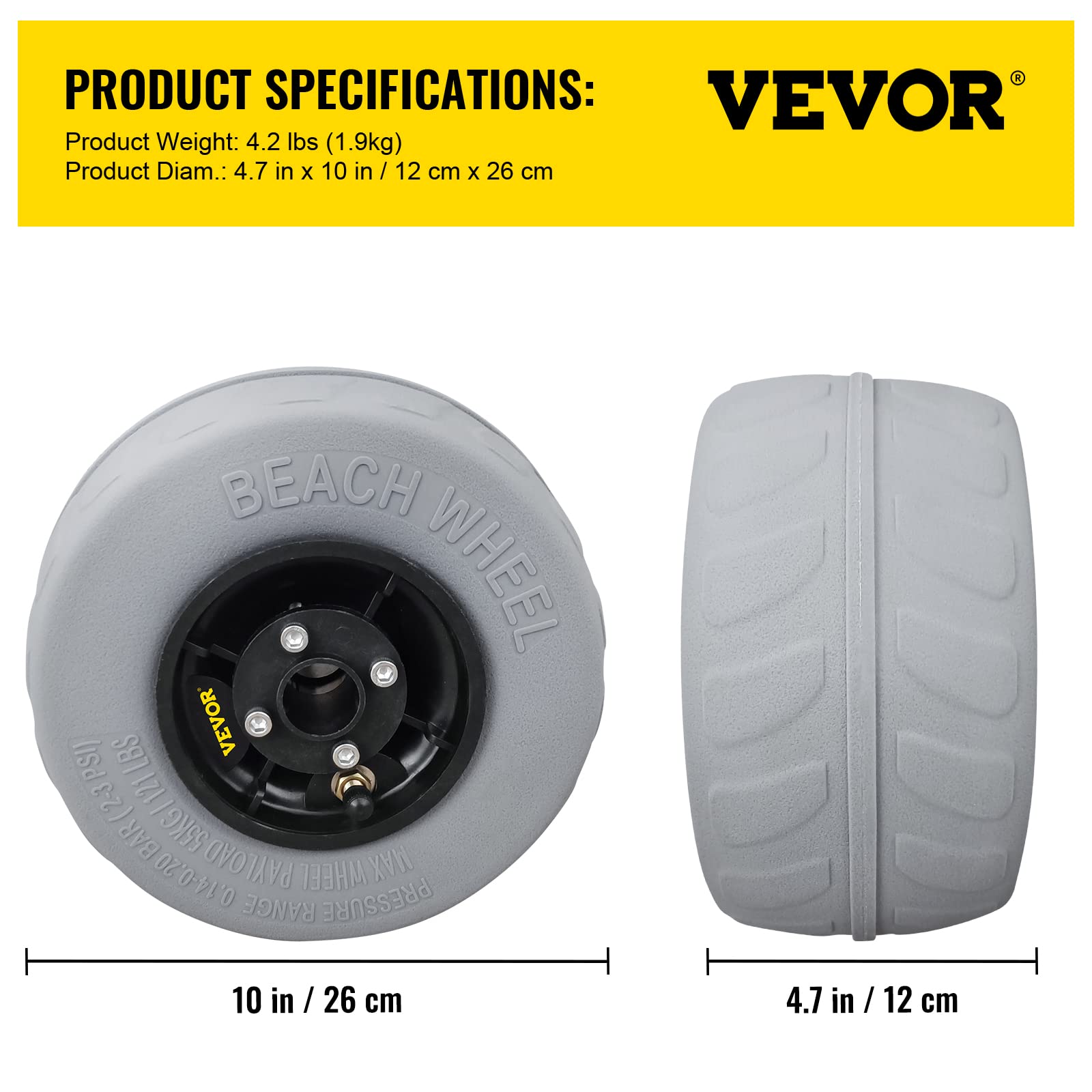 Vevor Beach Balloon Wheels, 9'' Replacement Sand Tires, Pvc Cart Tires For Kayak Dolly, Canoe Cart And Buggy W/Free Air Pump, 2-