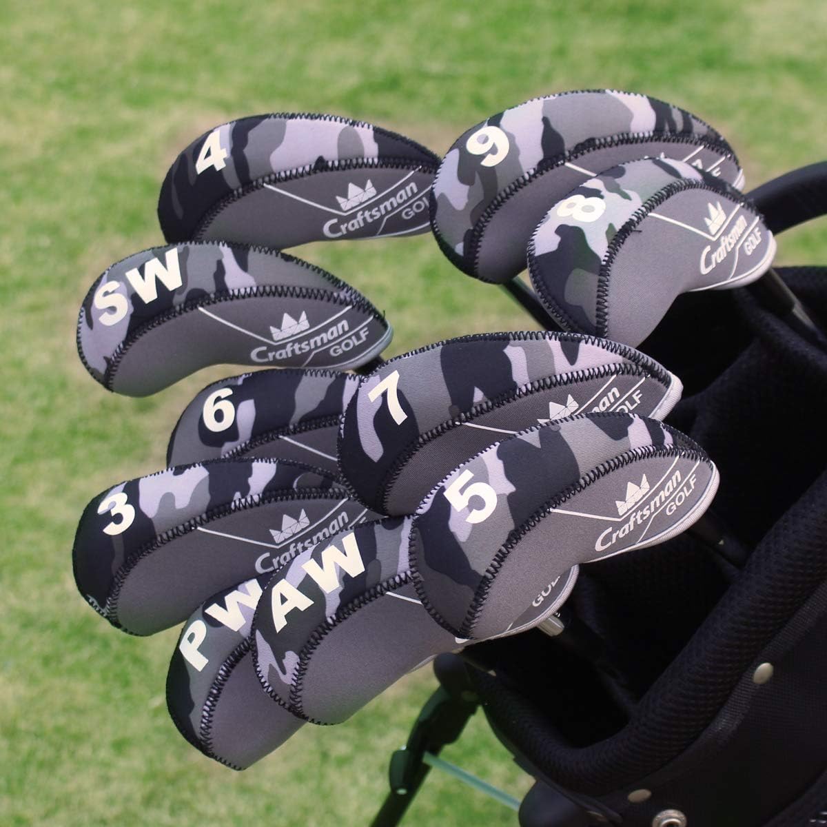 Craftsman Golf 11Pcs/Set Camouflage Black & Gray Splice Neoprene Golf Club Head Cover Wedge Iron Protective Headcover For Mizuno