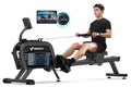 Merach Water Magnetic Rowing Machine, Bluetooth Rower Machine With App Compatible And Dual Slide Rail, 350Lb Max Weight, 16 Leve
