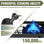 Bestfire 2 Burner Camping Stove,150,000 Btu High Pressure Outdoor Propane,4Ft 20 Psi Adjustable Regulator Hose With Removable Le