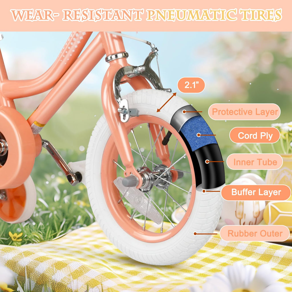 Glaf Kids Bike For Girls Boys Ages 3-9 Years, 12 14 16 Inch Girls Bike With Doll Bike Seat, Kids Bicycle With Training Wheels An