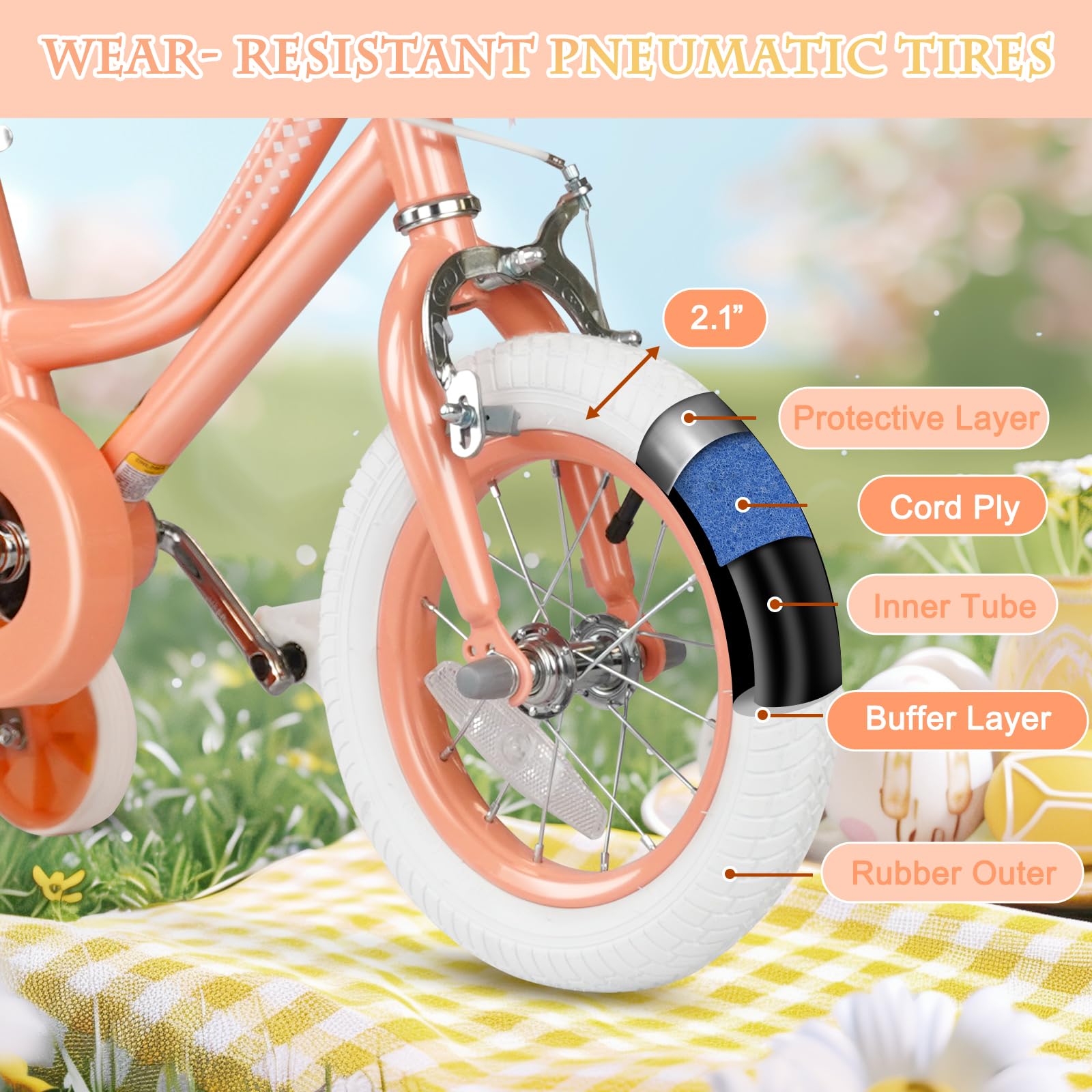 Glaf Kids Bike For Girls Boys Ages 3-9 Years, 12 14 16 Inch Girls Bike With Doll Bike Seat, Kids Bicycle With Training Wheels An