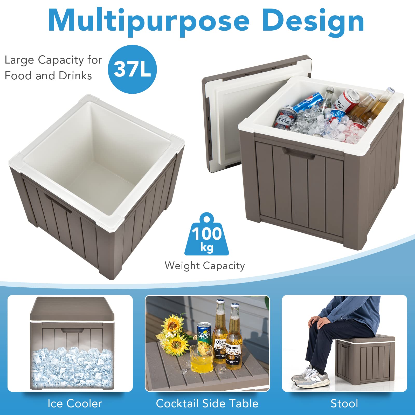 Gymax Camping Cooler, Insulated 40 Qt Heavy Duty Ice Chest With Built-In Handles And Detachable Lid, Keeps Ice For 24H, Multifun