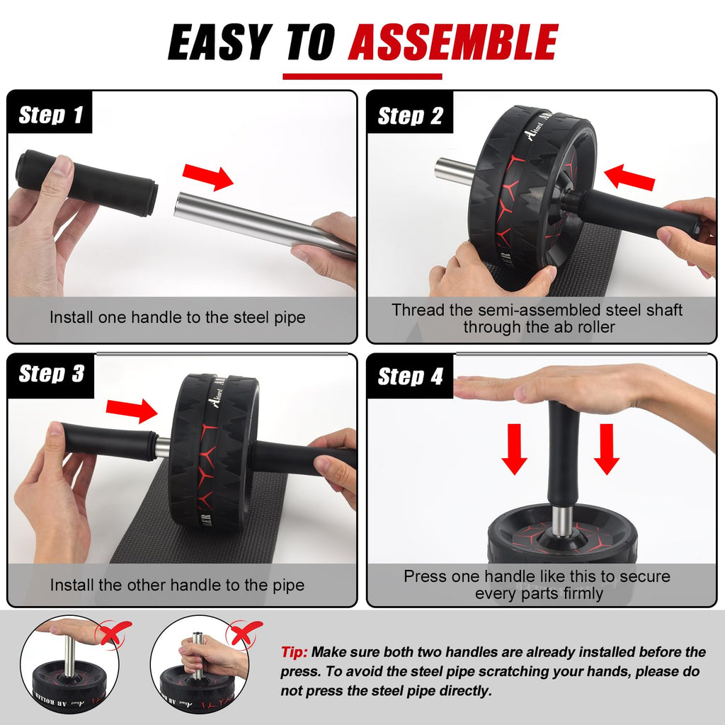 Abiarst Ab Roller Wheel, Abs Workout Equipment for Abdominal & Core Strength Training, Home Gym Exercise Wheels for Men Women, w