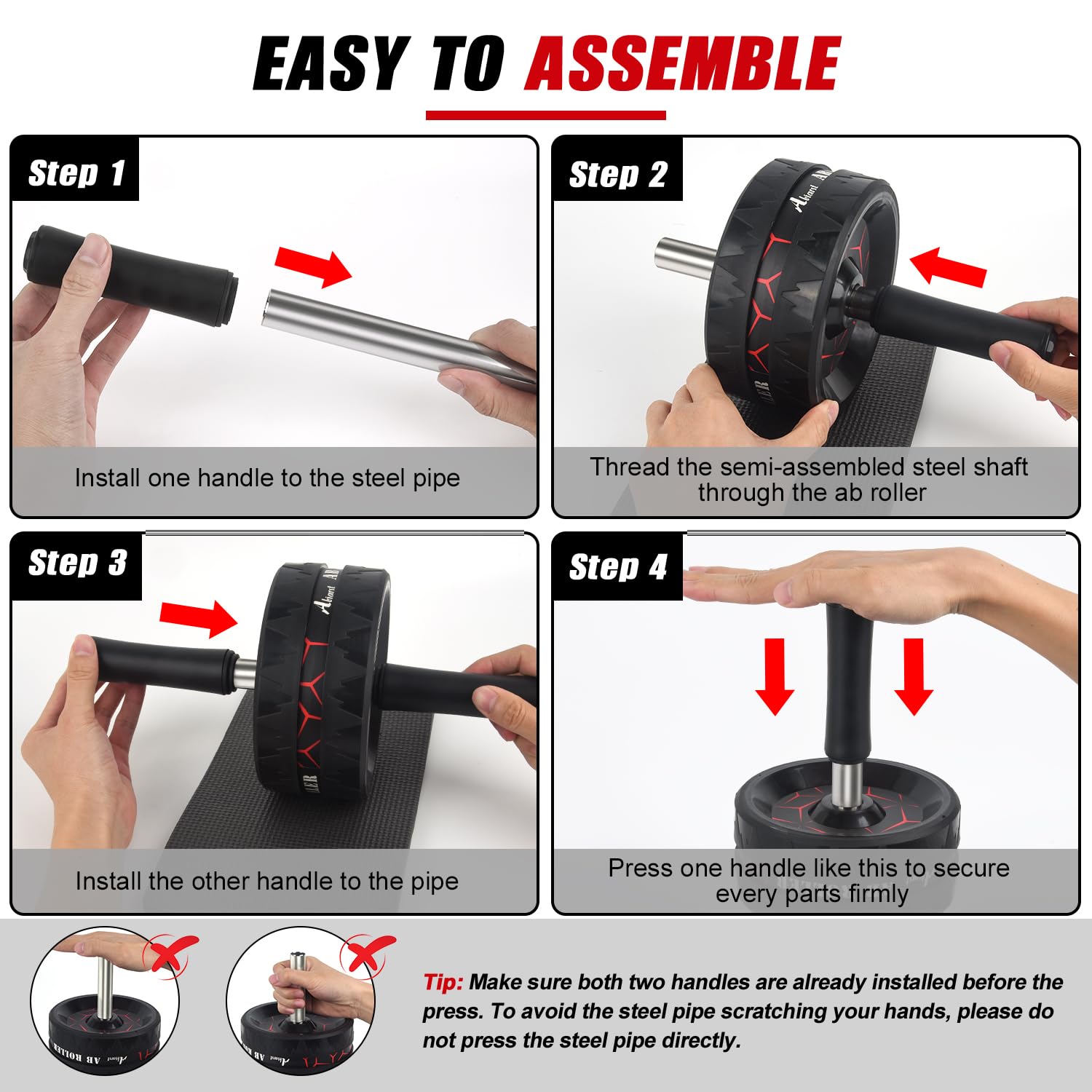 Abiarst Ab Roller Wheel, Abs Workout Equipment for Abdominal & Core Strength Training, Home Gym Exercise Wheels for Men Women, w