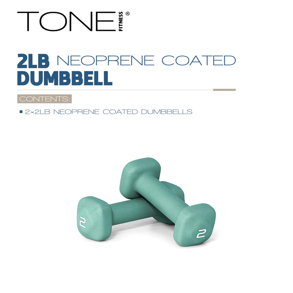 Tone Fitness 2 lb Neoprene Dumbbell Pair for Home Workouts - Non-Slip Design - Teal