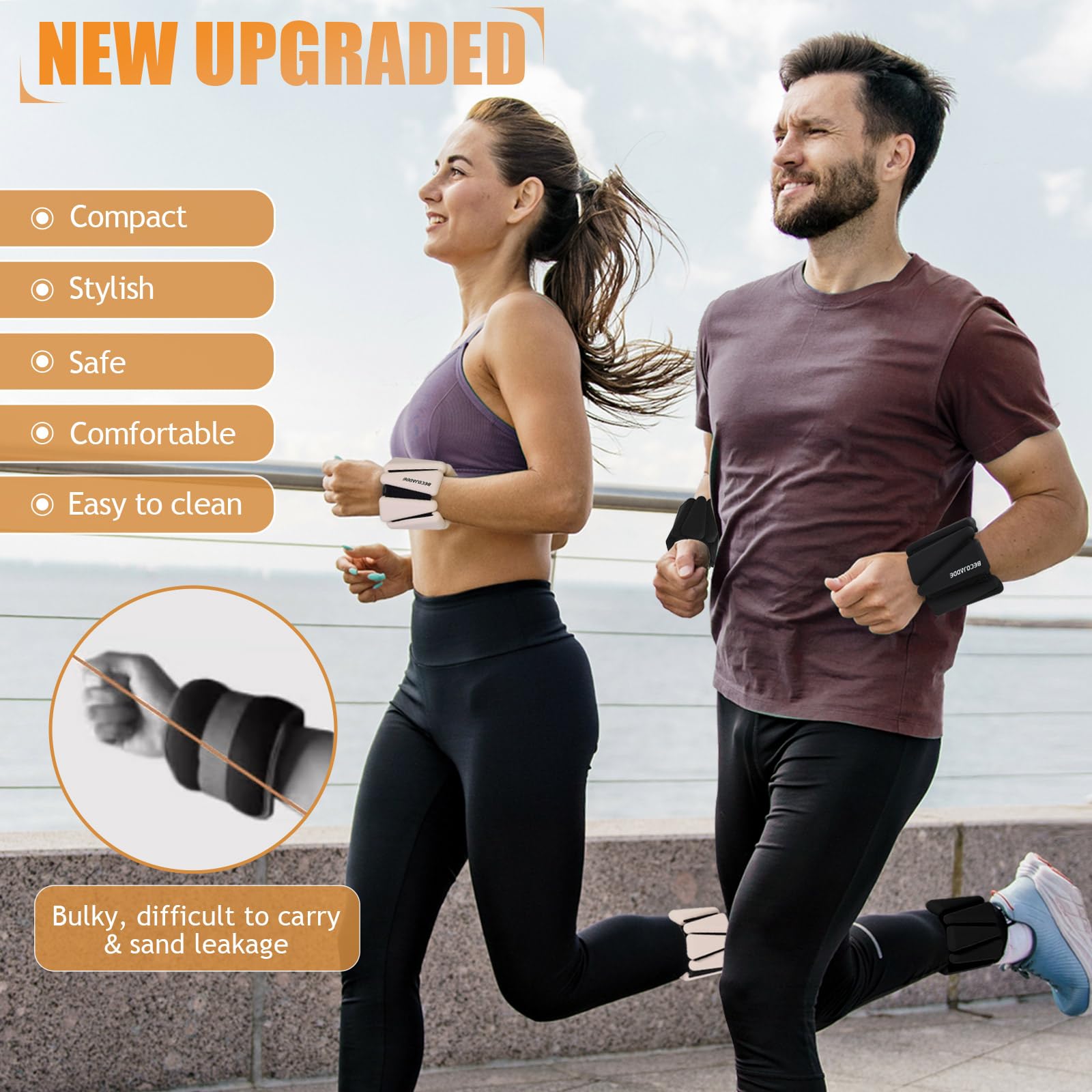 BECOJADDE Ankle Weights Set of 2 (3 lb Each) Adjustable Wrist Weights for Women Men Wearable Arm Leg Weight for Pilates, Running