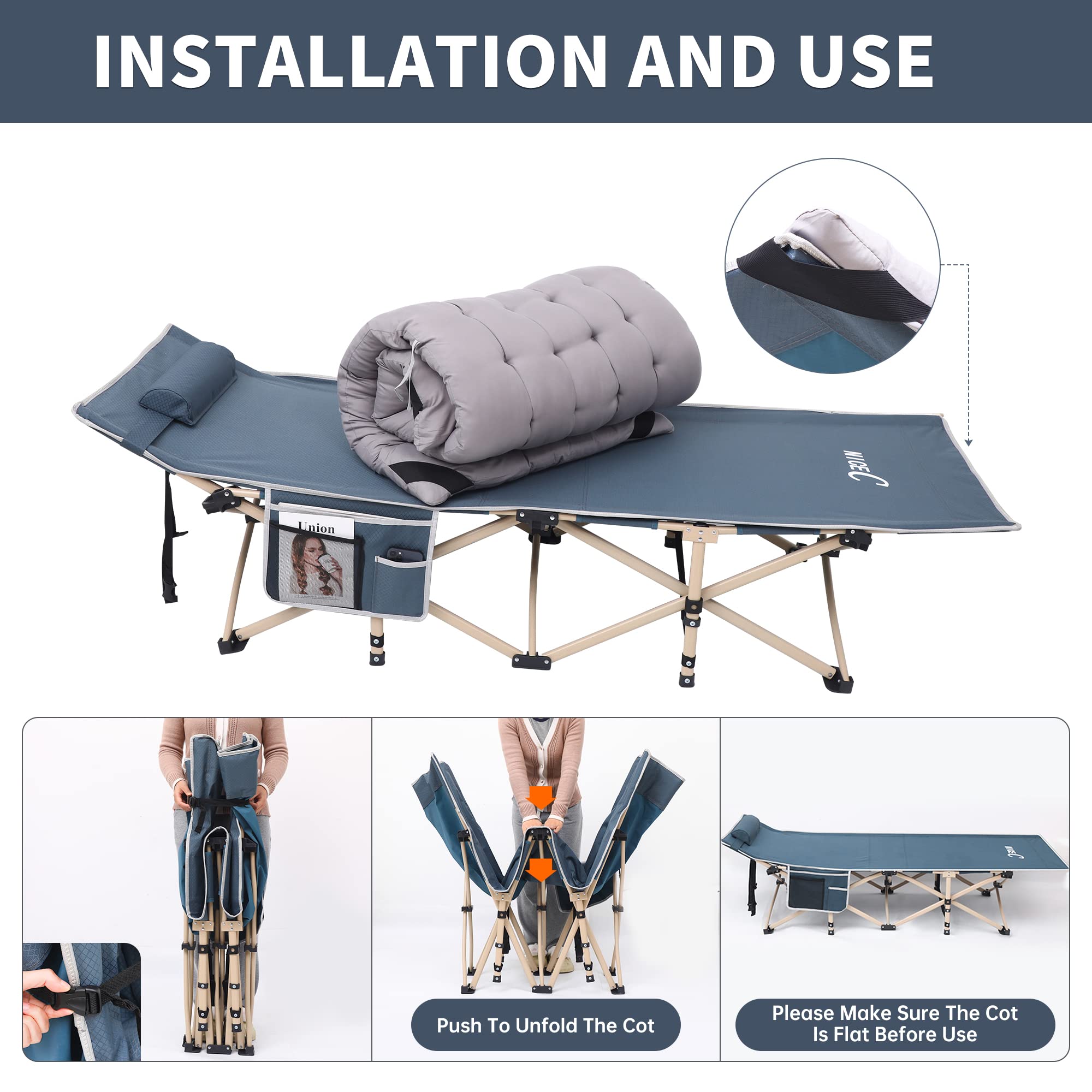 Nice C Camping Cot, Heated Cots For Camping, Cots For Adults, Cot Bed, Folding Cot, Heated Mattress, Carry Bag & Storage Pocket,