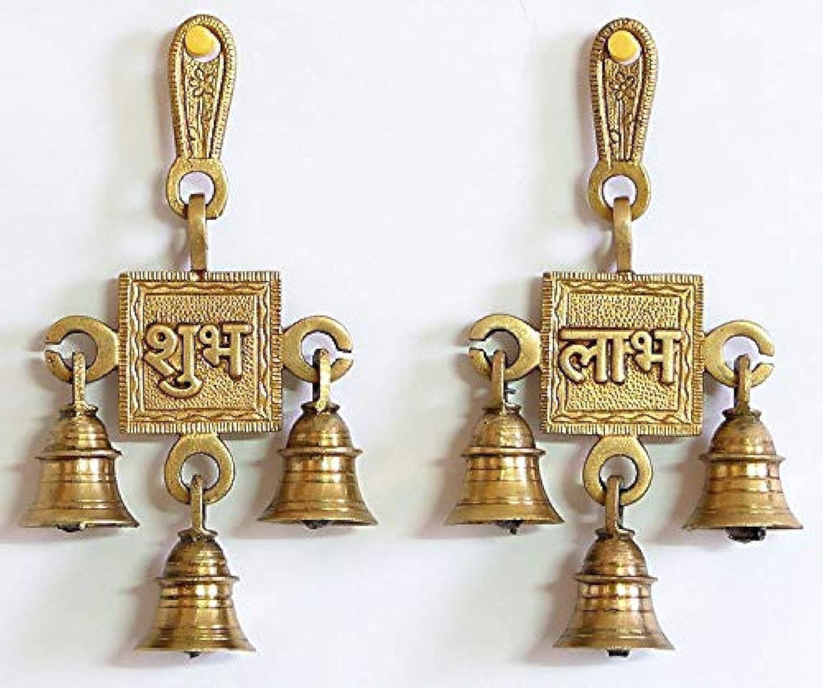 Uapan Brass Hanging Bells Religious (Shubh_Labh, Gold), 2.5 Cm, 7.6 Cm, 15.2 Cm