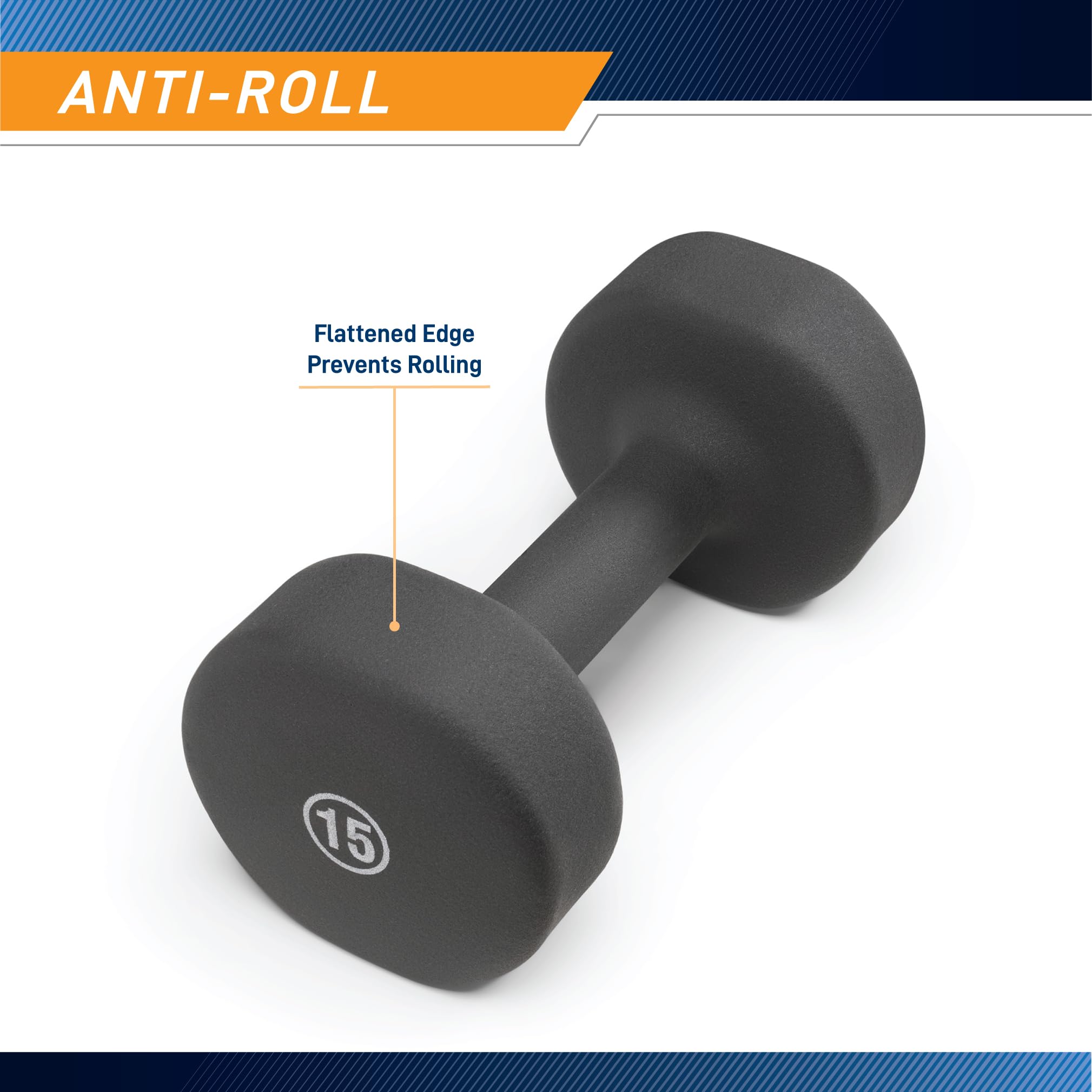 Marcy Neoprene Dumbbell, Single Piece, 15-Lb, Steel Grey