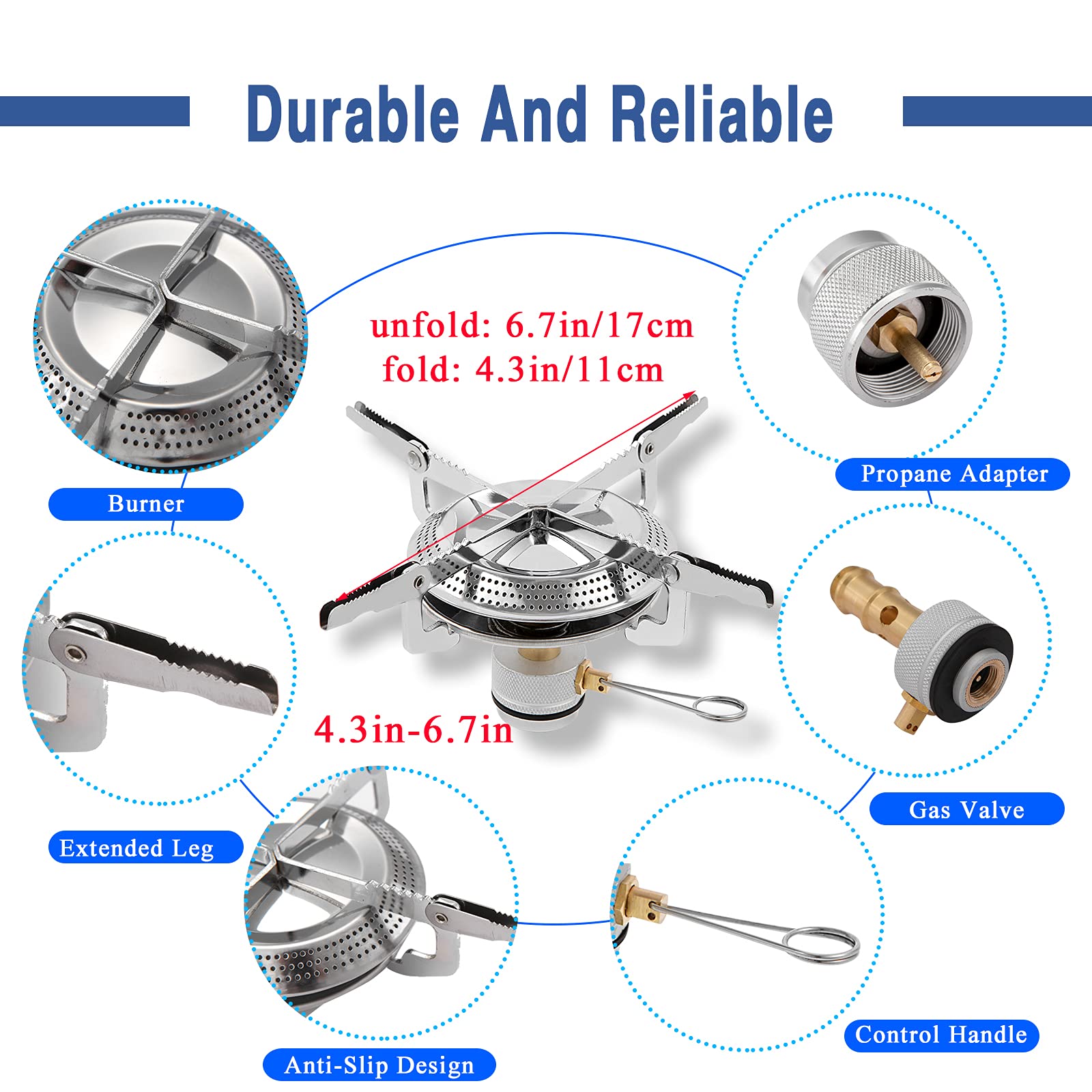 Caudblor Portable Camping Stove Burner, Small Backpacking Stoves With Butane Adapter, Lightweight Hiking Stove With Carrying Cas