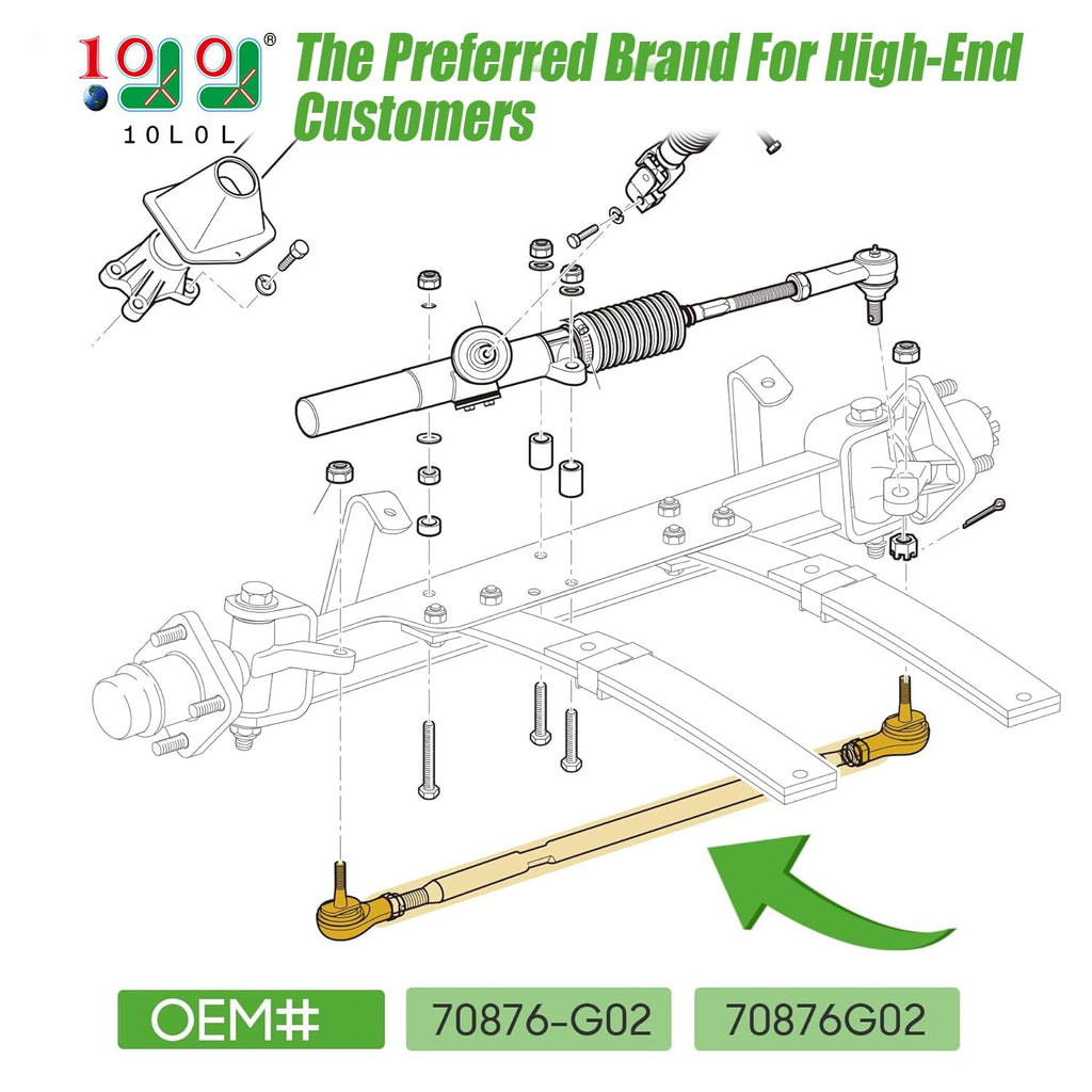 10L0L Golf Cart Tie Rod Assembly For 2001-Up Ezgo Txt, Shuttle, Workhorse & St Series Pds Gas & Electric, Oem# 70876-G02 70876G0
