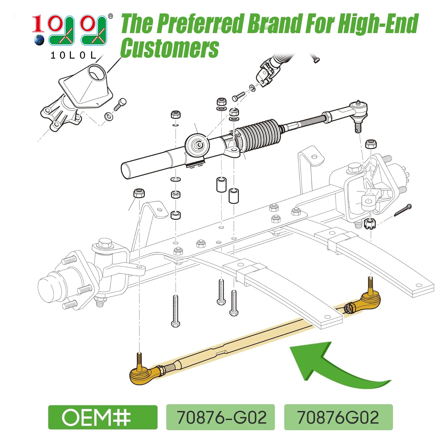 10L0L Golf Cart Tie Rod Assembly For 2001-Up Ezgo Txt, Shuttle, Workhorse & St Series Pds Gas & Electric, Oem# 70876-G02 70876G0
