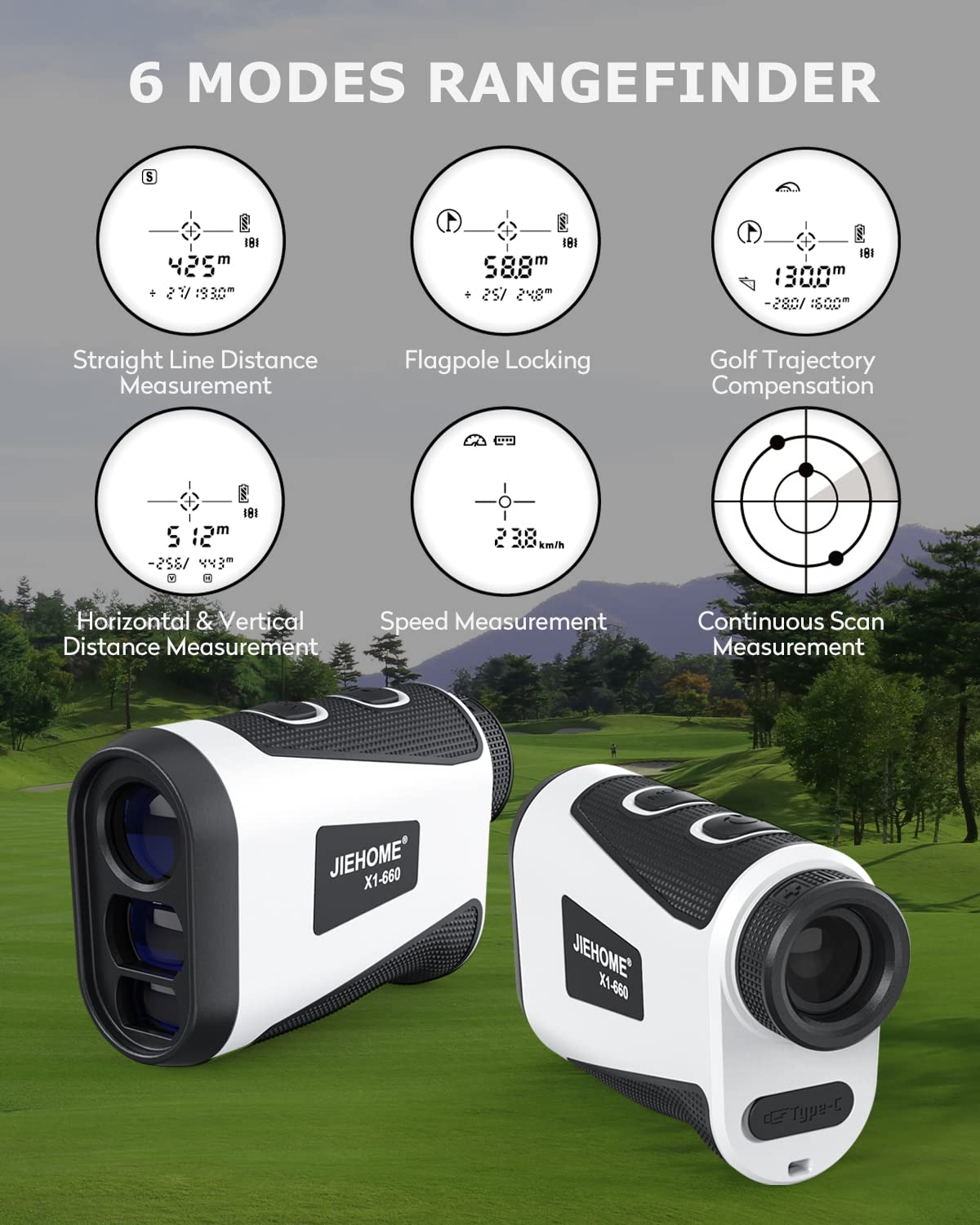 Jiehome Golf Range Finder X1 660 Yards Rangefinder With Slope Flagpole Lock Vibration 6X Magnification Rechargeable Laser Distan