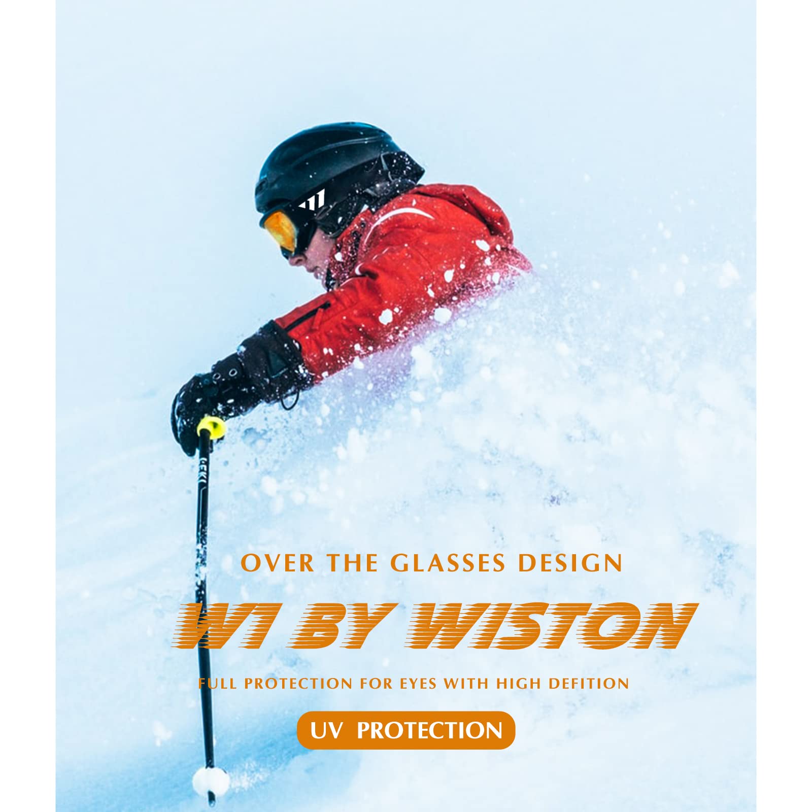 Wiston Ski Goggles - Otg Snow/Snowboard Goggles For Men, Women & Youth - 100% Uv Protection (Black Frame/Red Lens)