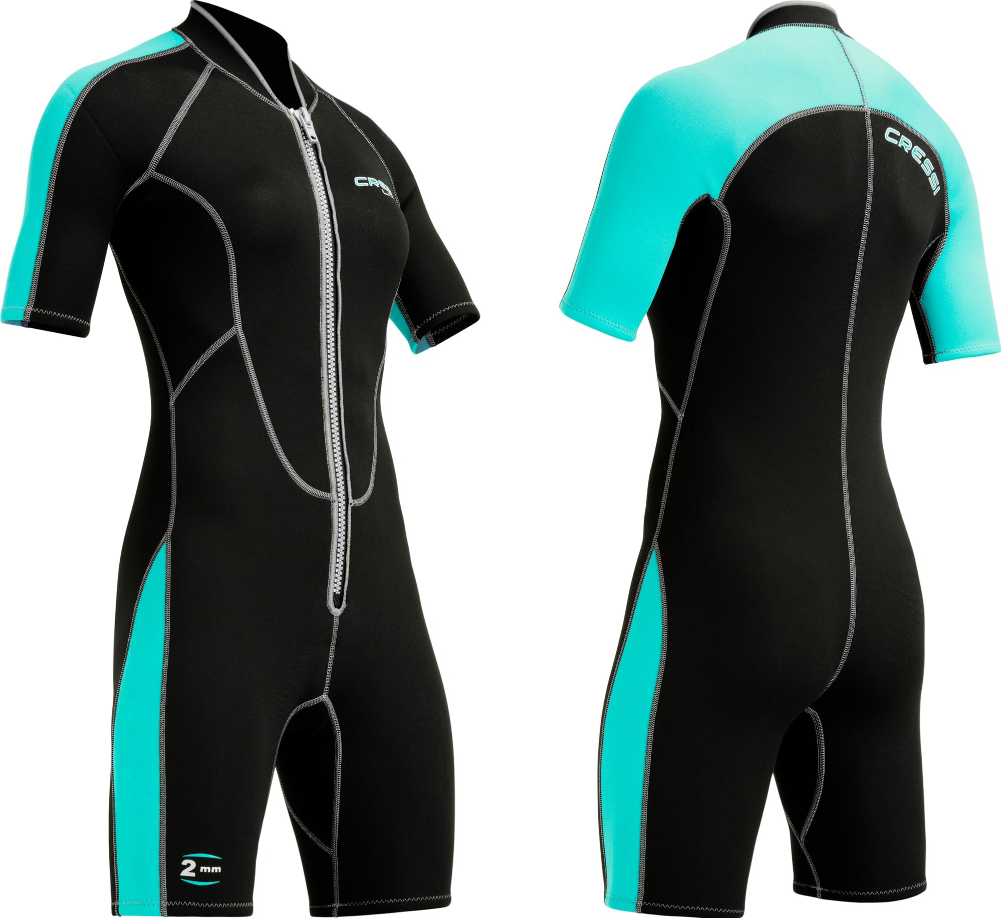 Cressi Lido 2 mm Lady Short Sleeves Short Wetsuits, Black/Aquamarine, XL