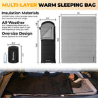 King Camp 3 In 1 Flannel Sleeping Bag For Adults, 3-4 Season Warm&Cold Weather Sleeping Bags, Washable Inner Lining, Large, Ligh