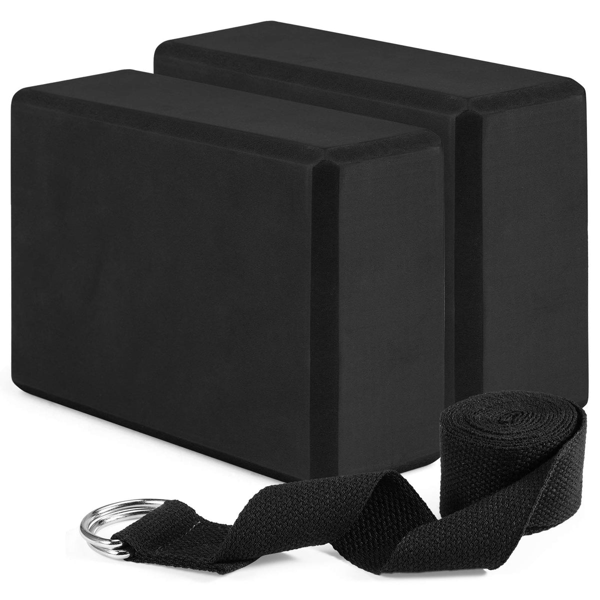 FABOBJECTS yoga blocks 2 Pack Yoga Blocks and Yoga Strap Set NonSlip EVA Foam Fitness Blocks for Yoga Pilates Fitness Training