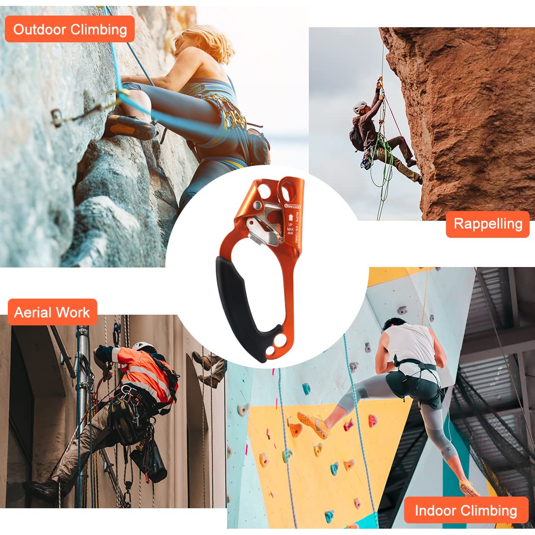 Newdoar Left Hand Ascender Rock Climbing Tree Arborist Rappelling Gear Equipment Ce Certified Rope Clamp For 8~13Mm Rope(Left Or