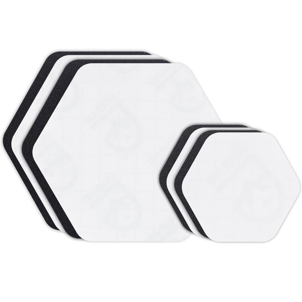 GEAR AID Tenacious Tape Hex - 2.5    & 1.5    Repair Patches (8 Patches: Four 2.5    & Four 1.5   , Clear/Black) - Peel-and-Stic