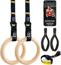 Double Circle Wood Gymnastic Rings With Quick Adjust Numbered Straps And Exercise Videos Guide - Full Body Workout - Calisthenic