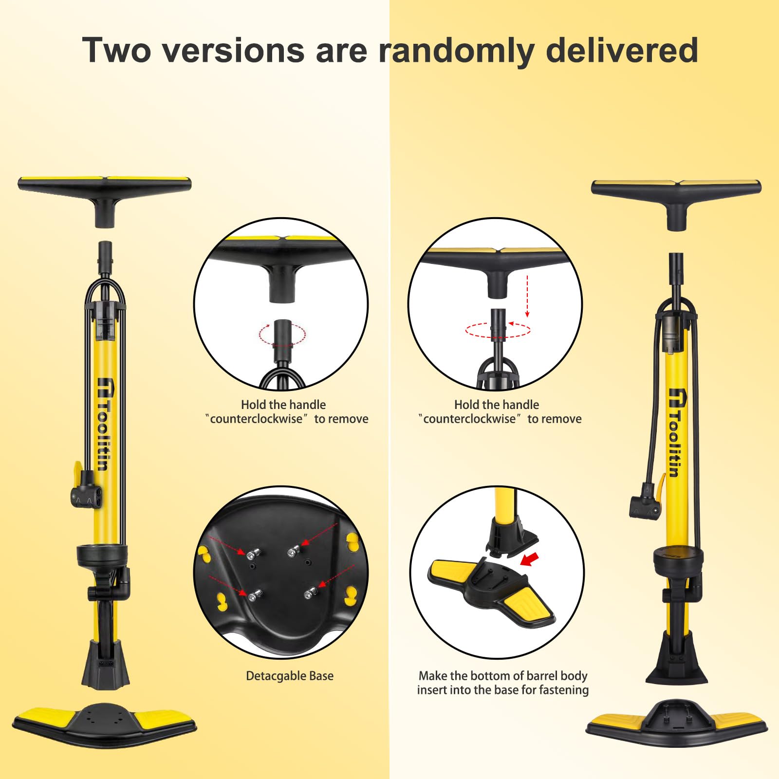 Toolitin Floor Bike Pump With Gauge,160 Psi High Pressure,Bicycle Pump Compatible With Presta And Schrader Valve,Bike Tire Pump