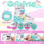 Sulifeel Rainbow Unicorn Inline Skates For Girls Boys 4 Size Adjustable Light Up Wheels Roller Blades For Kids Beginner Medium