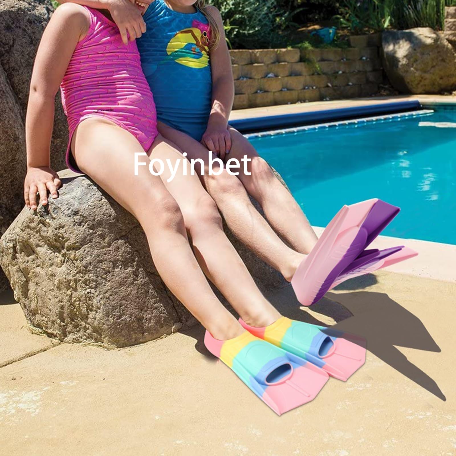Foyinbet Kids Swim Fins,Kids Flippers Short Youth Swimming Fins For Lap Swimming Training For Children Girls Boys Beginners Smal