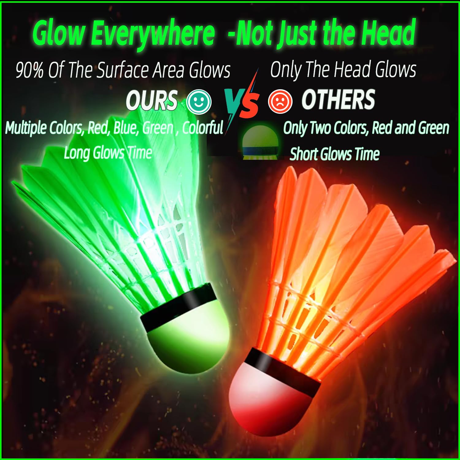 Zhenan Led Badminton Shuttlecocks Dark Night Glow Birdies Lighting For Outdoor & Indoor Sports Activities (Feather_4Pcs)