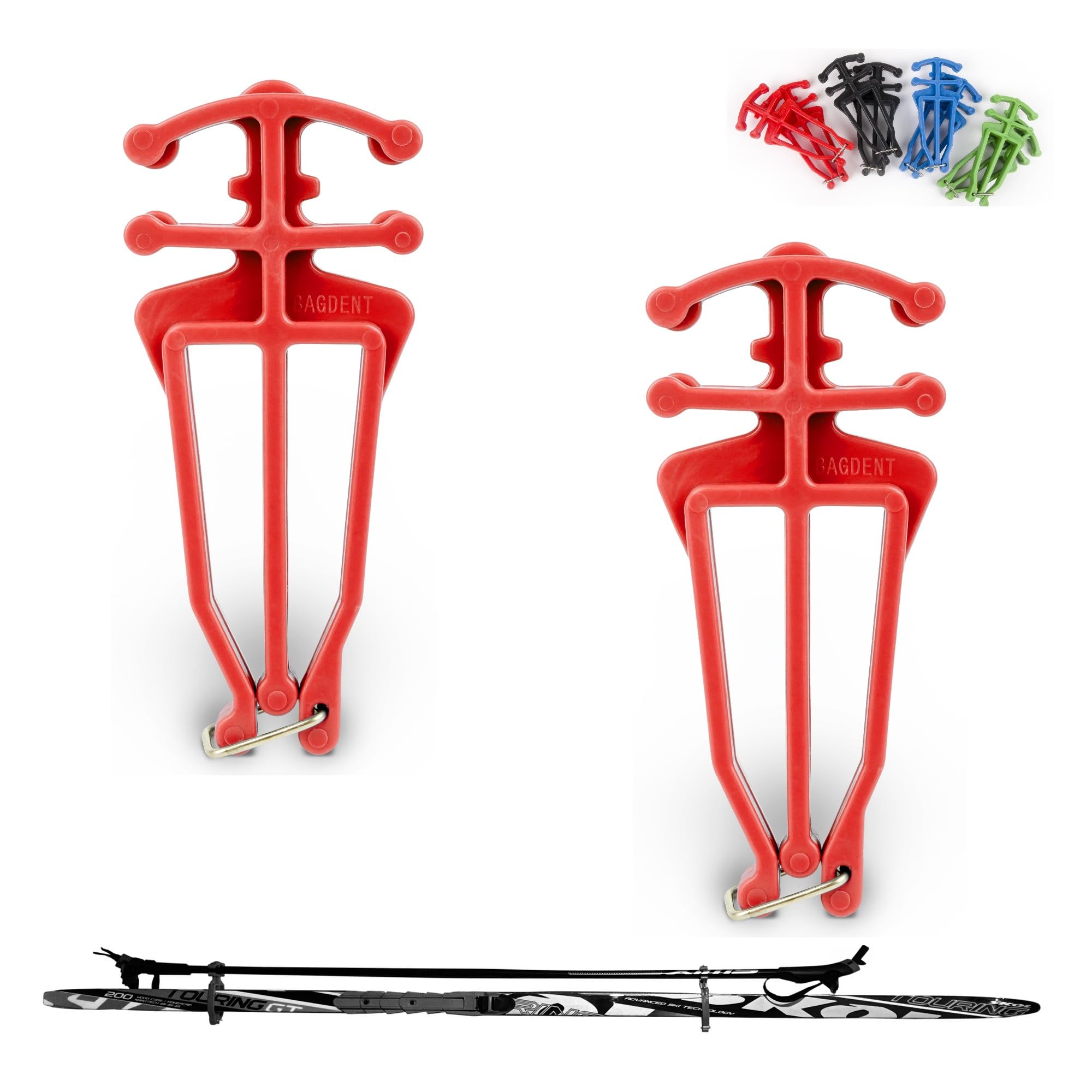 Bagdent Cross Country Skis and Poles Holder - 1 Pair, Universal Nordic Ski Pole Carrier (Red)