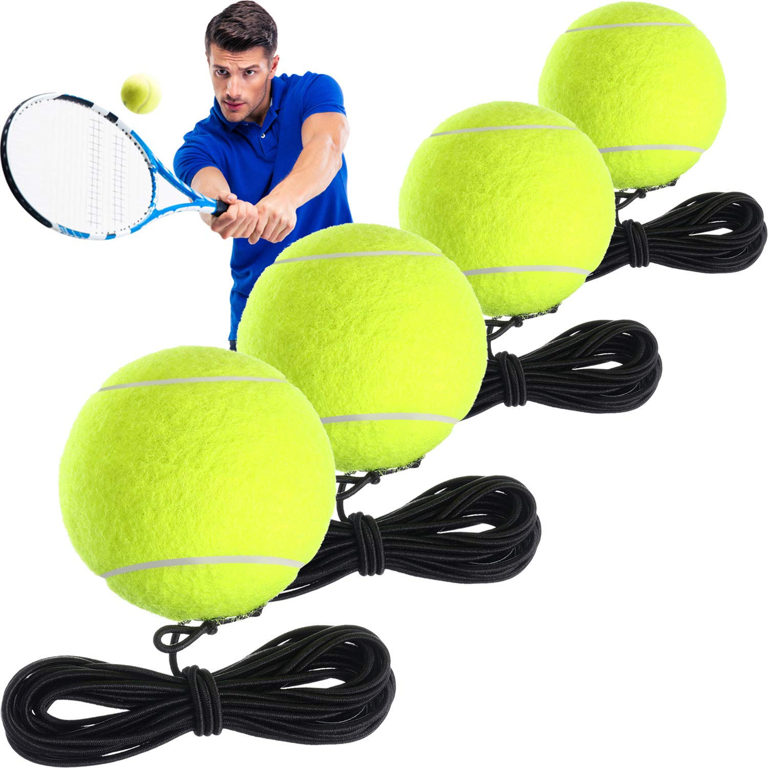 Gejoy 4 Packs Tennis Training Ball with String Tennis Trainer Balls Self Practice Tool Ball Training Equipment for Trainer Pract