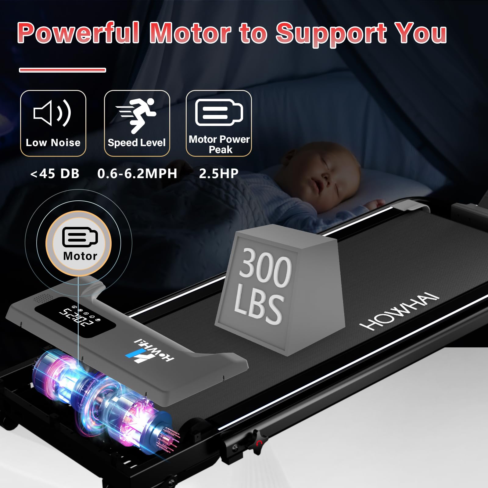 Howhai Walking Pad Treadmill With Incline, 2 In 1 Foldable Under Desk Treadmills For Home/Office, Portable Treadmill With App, B