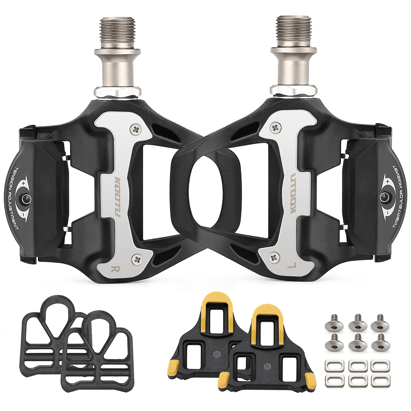 KOOTU SPD Bike Pedals 9/16 Universal Road Bike Pedals Bicycle Platform Pedals Clipless Pedals Suitable for Road Bike Spin Bike M
