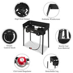 Rovsun 2 Burner Outdoor Propane Gas Stove With Windpanel, Carrying Bag & Regulator, 150,000 Btu Stand Cooker For Backyard Cookin