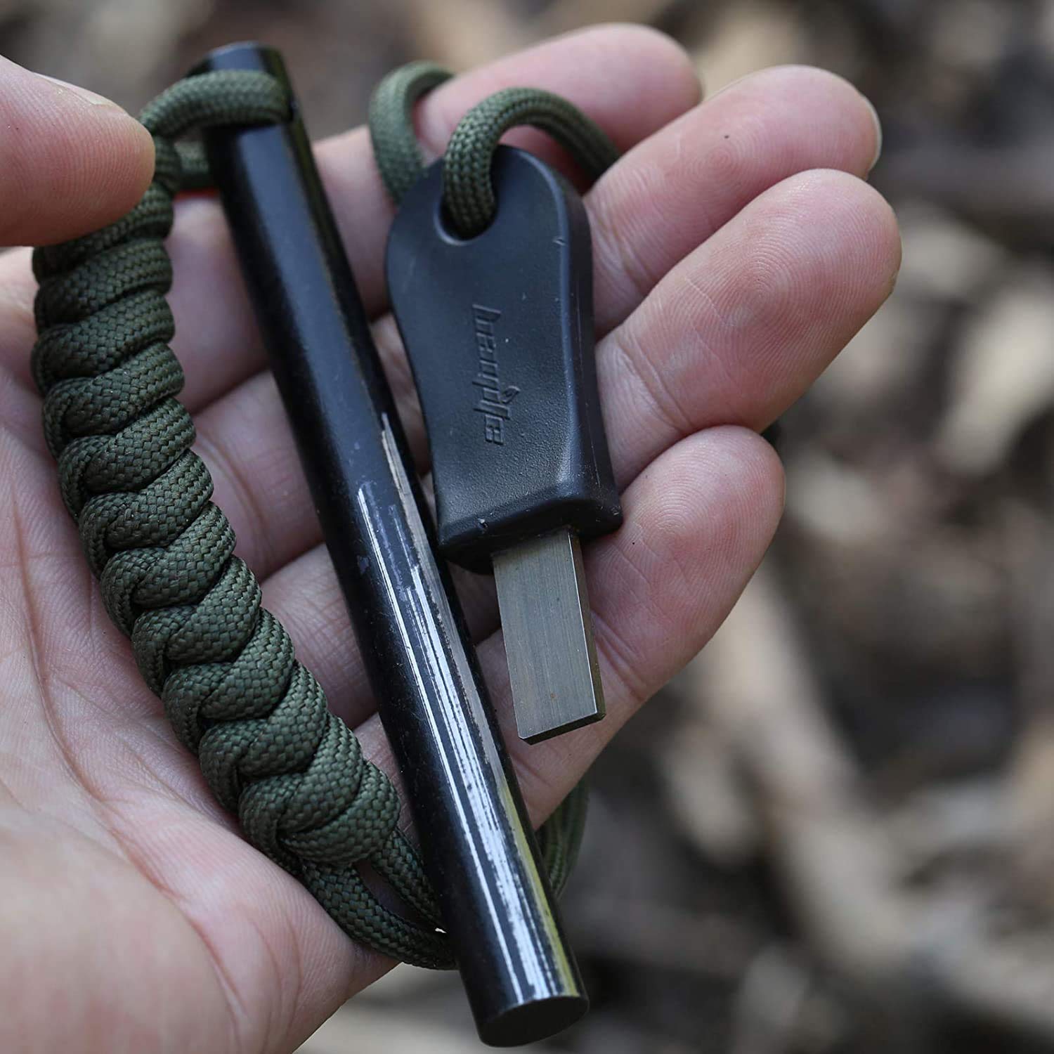 Bayite 4 Inch Survival Ferrocerium Drilled Flint Fire Starter, Ferro Rod Kit With Paracord Landyard Handle And Striker, 4''(Long