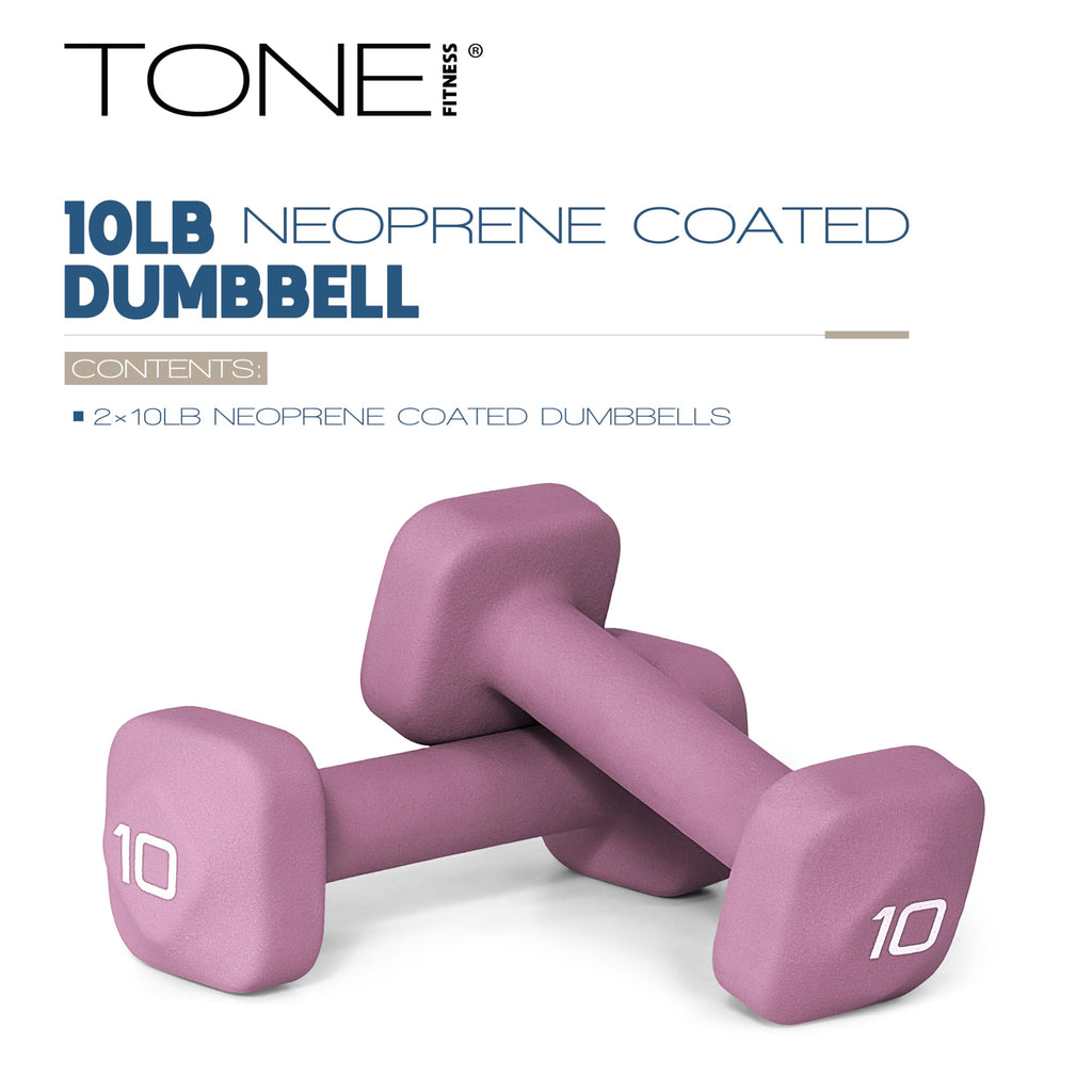 Tone Fitness 10 lb Neoprene Dumbbell Pair for Home Workouts - Non-Slip Design - Purple
