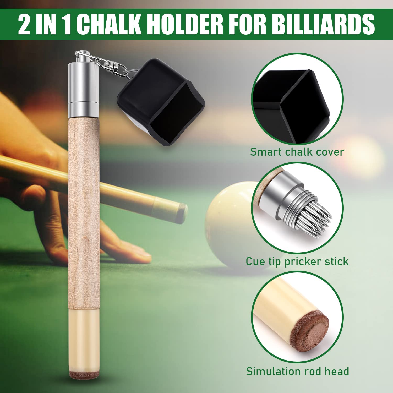 Tobwolf Chalk Holder For Billiards, 2 In 1 Pool Cue Chalk Holder, Portable Wooden Pool Snooker Chalk Holder, Billiard Cue Tip Pr