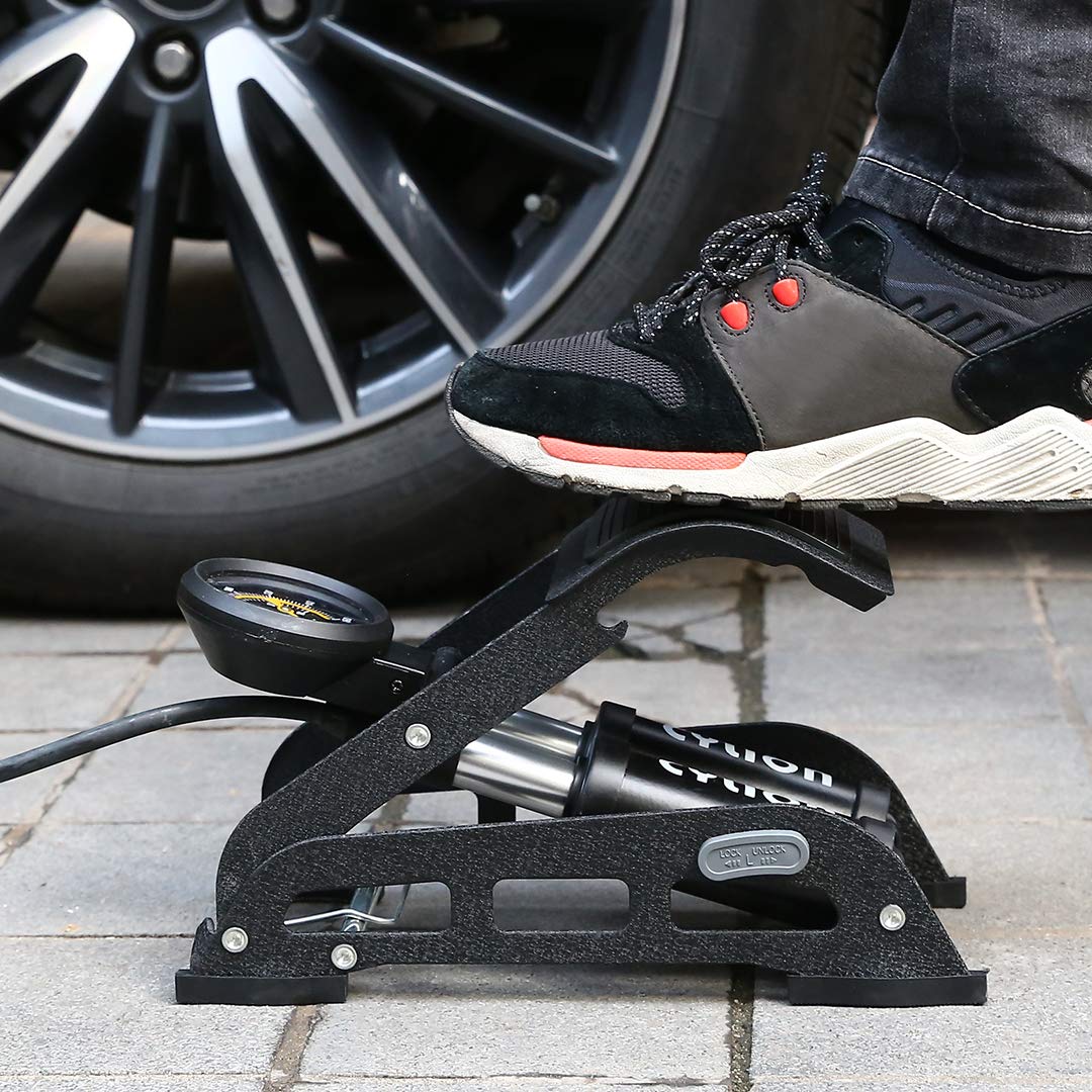 Double Cylinder Foot Air Pump, Precision Pressure Gauge High Pressure Pedal Inflator, Portable Foot Air Mercury For Ball, Bicycl