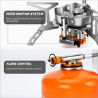 Odoland 6800W Windproof Camp Stove Camping Gas Stove With Fuel Canister Adapter, Piezo Ignition, Carry Case, Portable Collapsibl