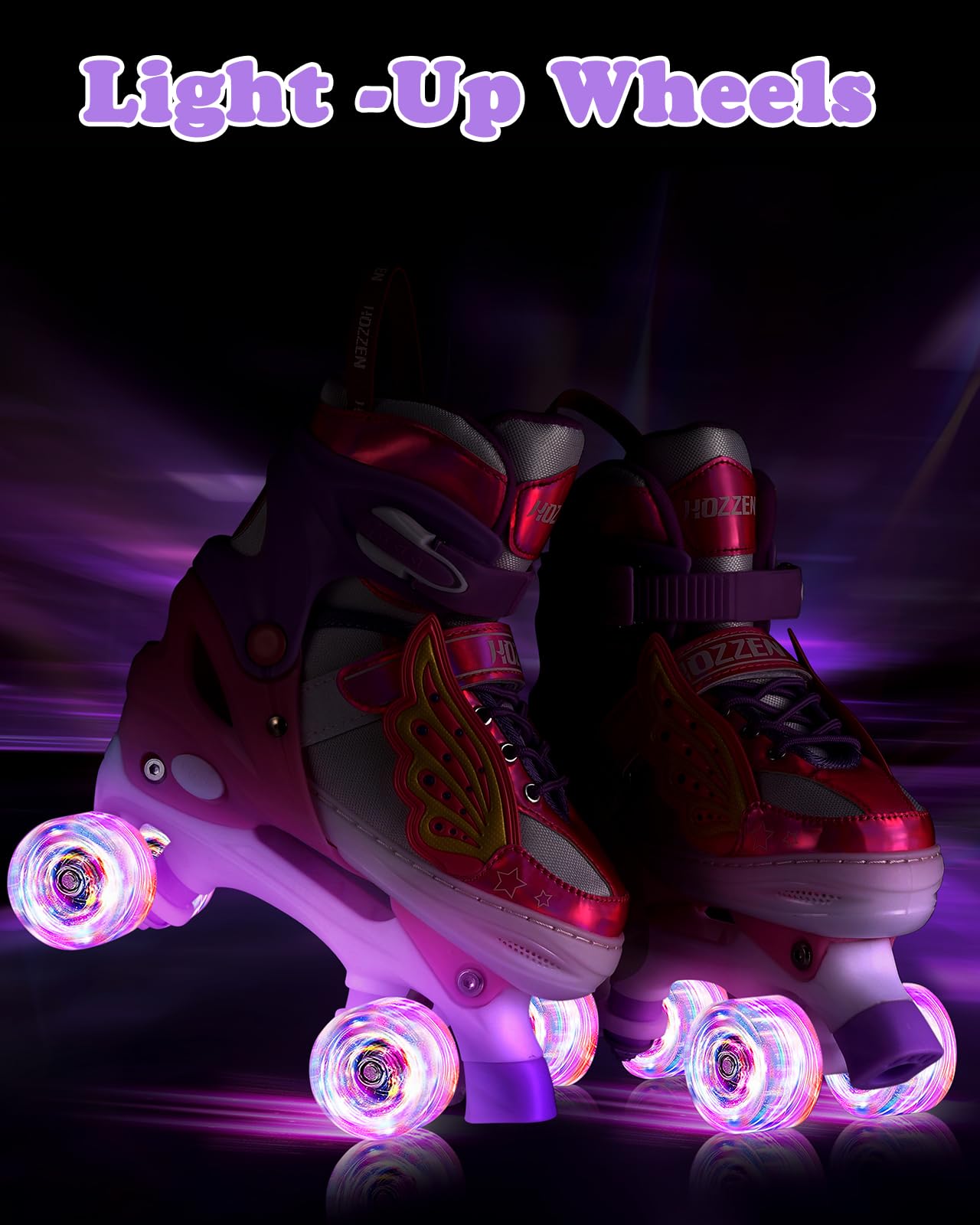 Hozzen Kids Roller Skates For Girls - Led Light Up Girl Roller Skates For Kids (9C-6Y) With Storage Bag, 4 Sizes Adjustable,Unic