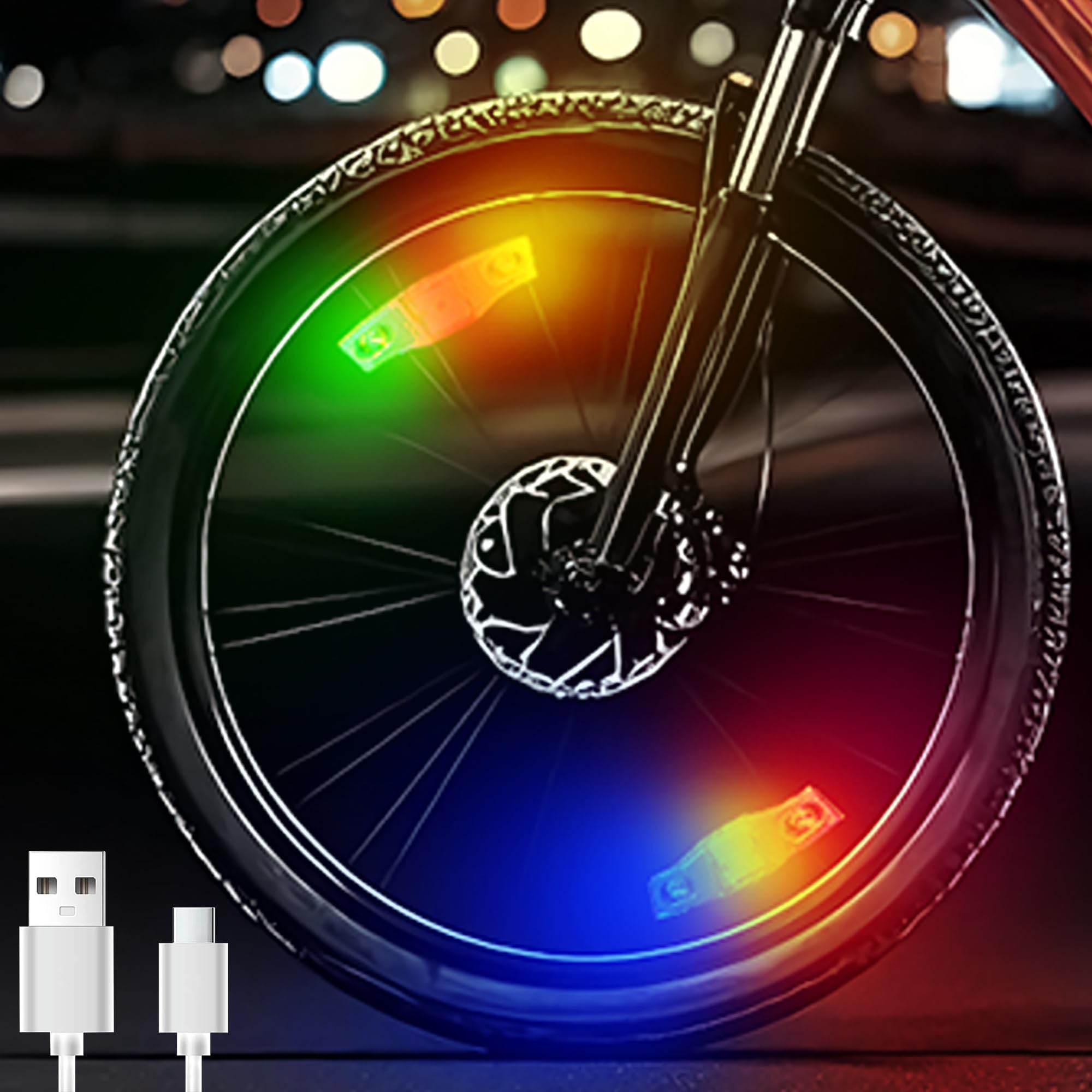 Bike Wheel Lights Rechargeable 2pcs, Bike Spoke Light Weatherproof, Adults Kids Bicycle Lights for Wheels 7-Color Variable, Moti